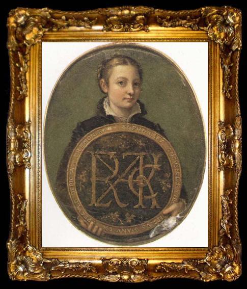 framed  Sofonisba Anguissola Self-Portrait Holding a Medallion with the Letters of her Father s Name,, ta009-2